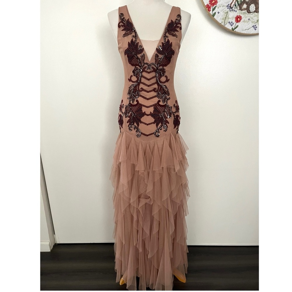 BCBGMaxAzria Blush and Burgundy Maxi Dress